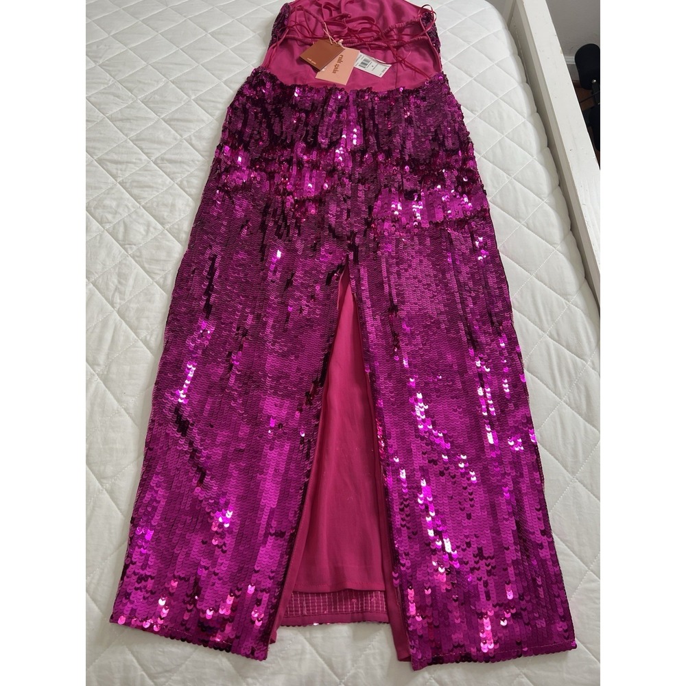 Cult Gaia Tasmina Anemone Pink Sequin Halter Open Back Party Cocktail Dress M - Picture 4 of 8